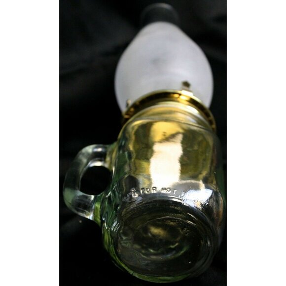 Golden Harvest Drinkin Canning Style Jar Hurricane Lamp Oil Frosted Handle Glass - Picture 8 of 12
